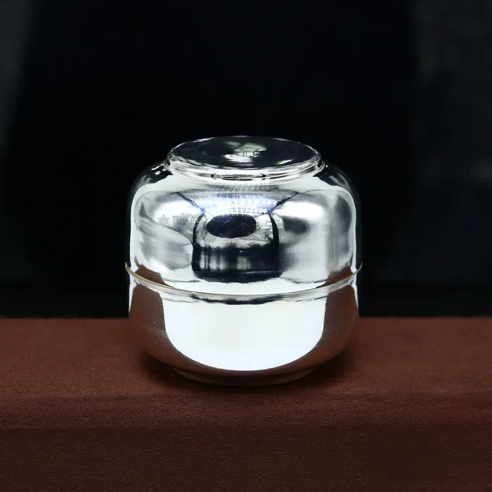 TRIBAL ORNAMENTS Rings 999 fine silver handmade shiny small Prasadam box trinket box container box unique puja box utensils solid silver article stb842 TRIBAL ORNAMENTS Rings 999 fine silver handmade shiny small Prasadam box trinket box container box unique puja box utensils solid silver article stb842