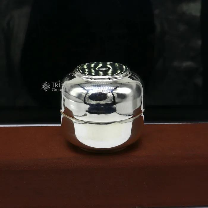 TRIBAL ORNAMENTS Rings 999 fine silver handmade shiny small Prasadam box trinket box container box unique puja box utensils solid silver article stb842