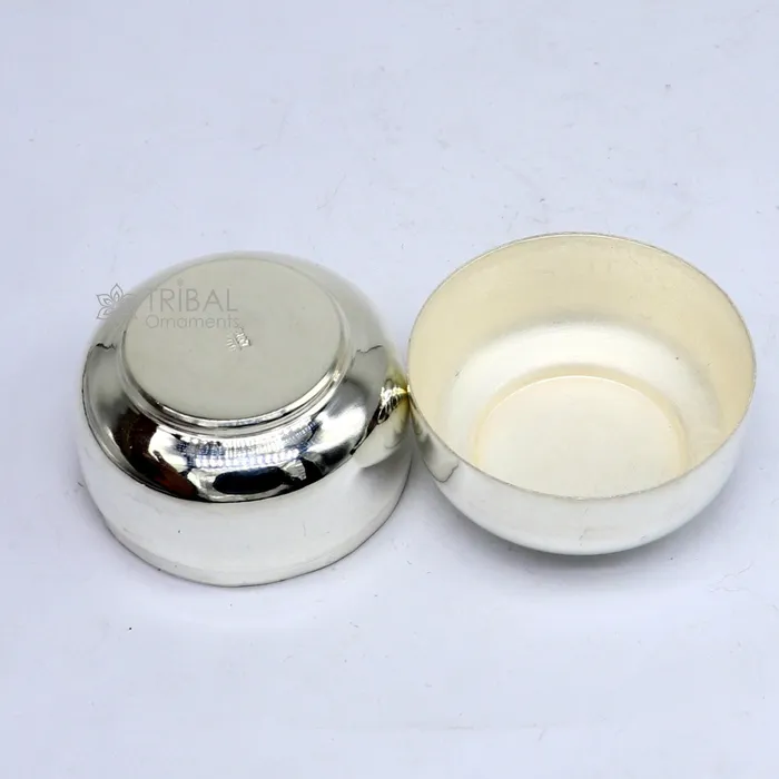 TRIBAL ORNAMENTS Rings 999 fine silver handmade shiny small Prasadam box trinket box container box unique puja box utensils solid silver article stb842