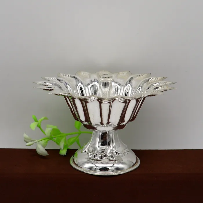 TRIBAL ORNAMENTS Rings 999 pure silver handmade elegant oil lamp silver home temple utensils silver diya deepak silver vessels silver art decorative art su173