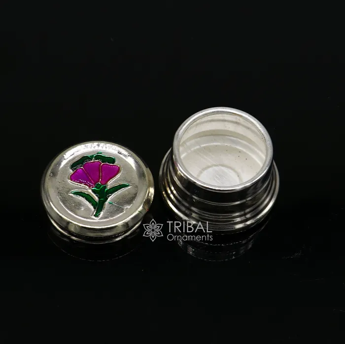 TRIBAL ORNAMENTS Rings 999 pure silver trinket box kajal box brides round shape box flower design box container tobacco box eyeliner Sindur box gifting stb800