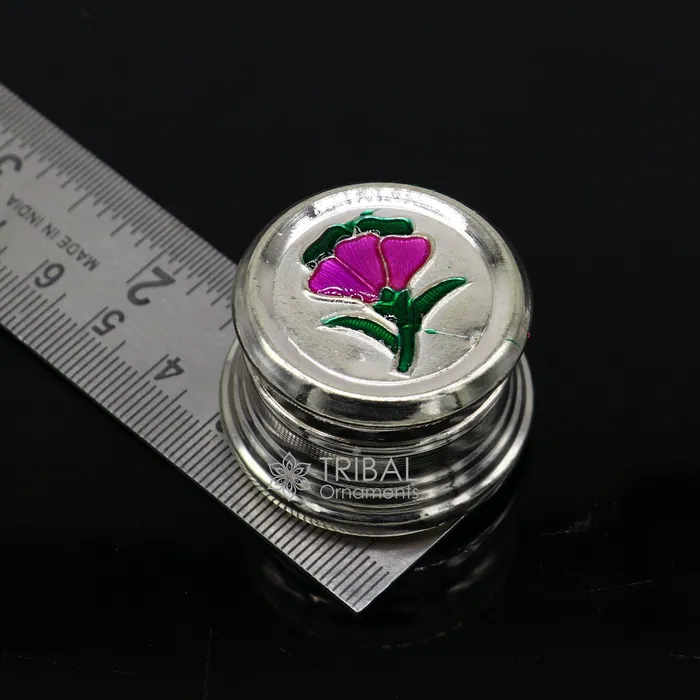 TRIBAL ORNAMENTS Rings 999 pure silver trinket box kajal box brides round shape box flower design box container tobacco box eyeliner Sindur box gifting stb800
