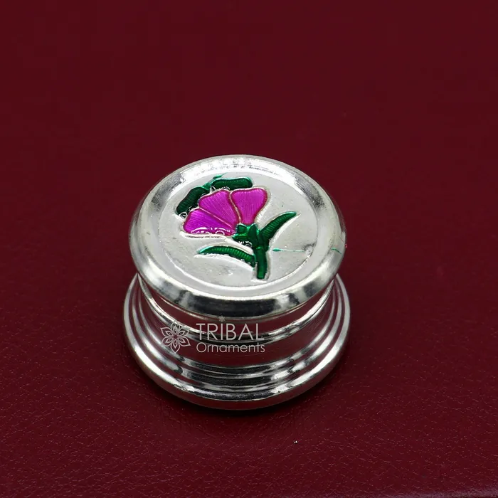 TRIBAL ORNAMENTS Rings 999 pure silver trinket box kajal box brides round shape box flower design box container tobacco box eyeliner Sindur box gifting stb800