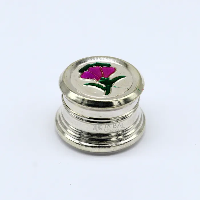 TRIBAL ORNAMENTS Rings 999 pure silver trinket box kajal box brides round shape box flower design box container tobacco box eyeliner Sindur box gifting stb800