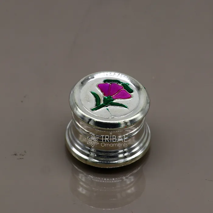 TRIBAL ORNAMENTS Rings 999 pure silver trinket box kajal box brides round shape box flower design box container tobacco box eyeliner Sindur box gifting stb800