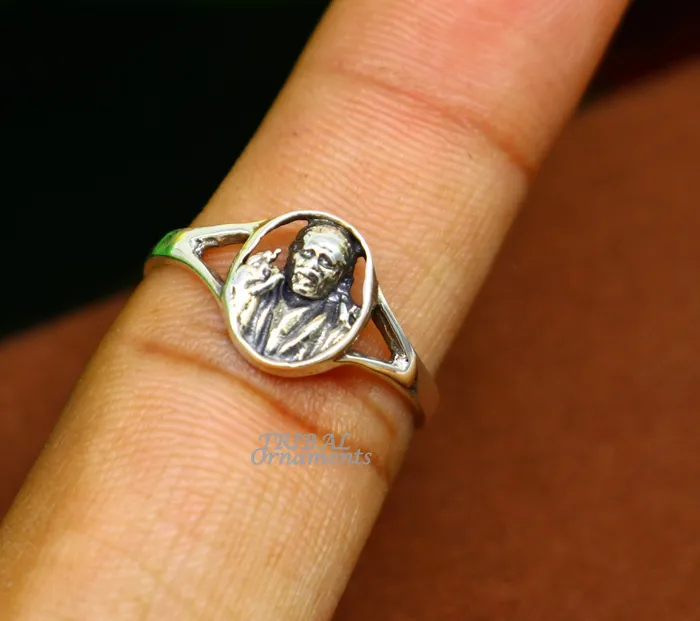 TRIBAL ORNAMENTS Rings Amazing customized design 925 sterling silver vintage antique style Sai Baba ring band best gifting brides wedding jewelry india sr332 TRIBAL ORNAMENTS Rings Amazing customized design 925 sterling silver vintage antique style Sai Baba ring band best gifting brides wedding jewelry india sr332