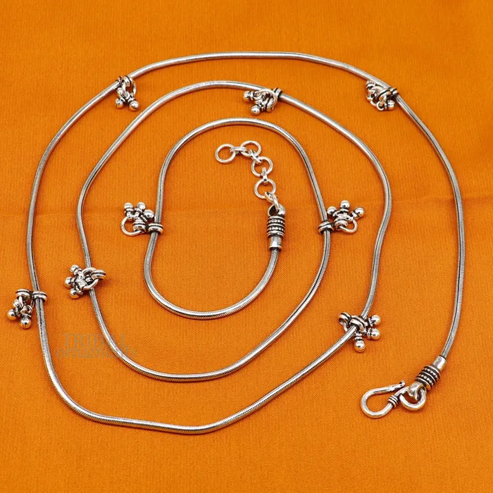 TRIBAL ORNAMENTS Rings Customized 925 sterling silver snake chain with hanging drops waist chain gorgeous belly chain wedding belly dance tribal jewelry wch22
