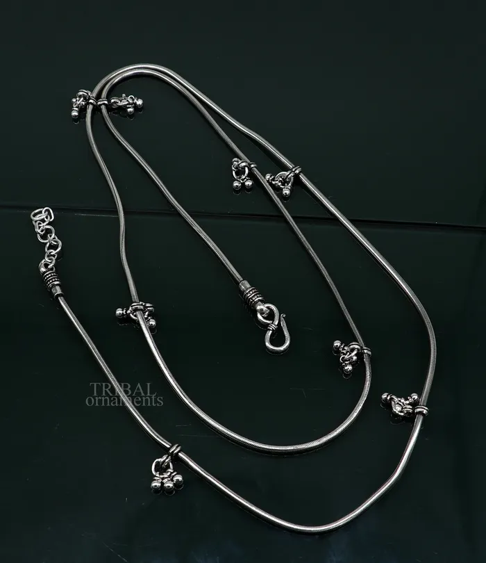TRIBAL ORNAMENTS Rings Customized 925 sterling silver snake chain with hanging drops waist chain gorgeous belly chain wedding belly dance tribal jewelry wch22