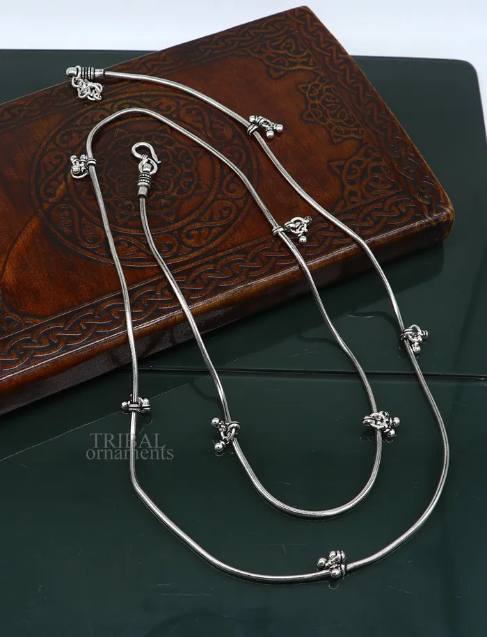 TRIBAL ORNAMENTS Rings Customized 925 sterling silver snake chain with hanging drops waist chain gorgeous belly chain wedding belly dance tribal jewelry wch22