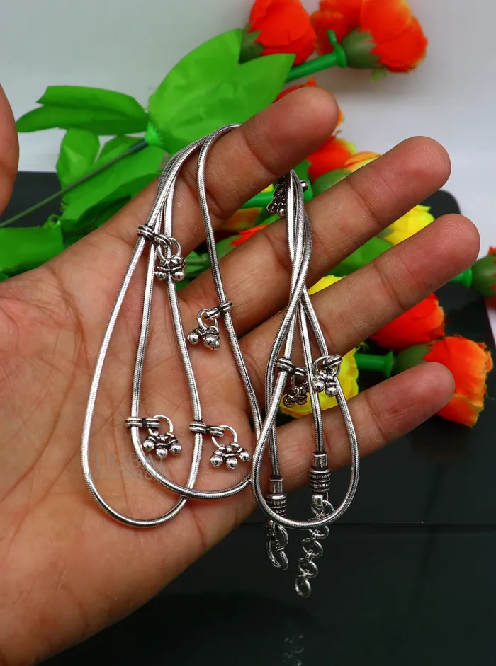 TRIBAL ORNAMENTS Rings Customized 925 sterling silver snake chain with hanging drops waist chain gorgeous belly chain wedding belly dance tribal jewelry wch22