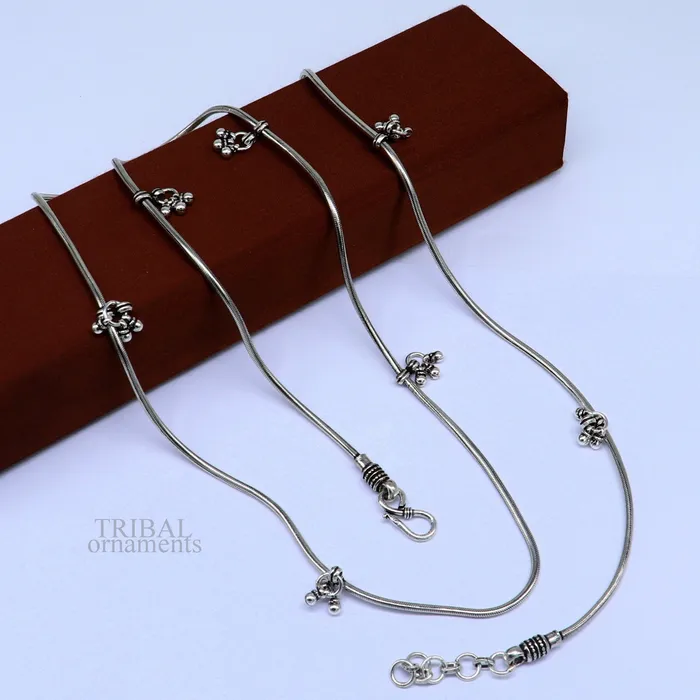 TRIBAL ORNAMENTS Rings Customized 925 sterling silver snake chain with hanging drops waist chain gorgeous belly chain wedding belly dance tribal jewelry wch22