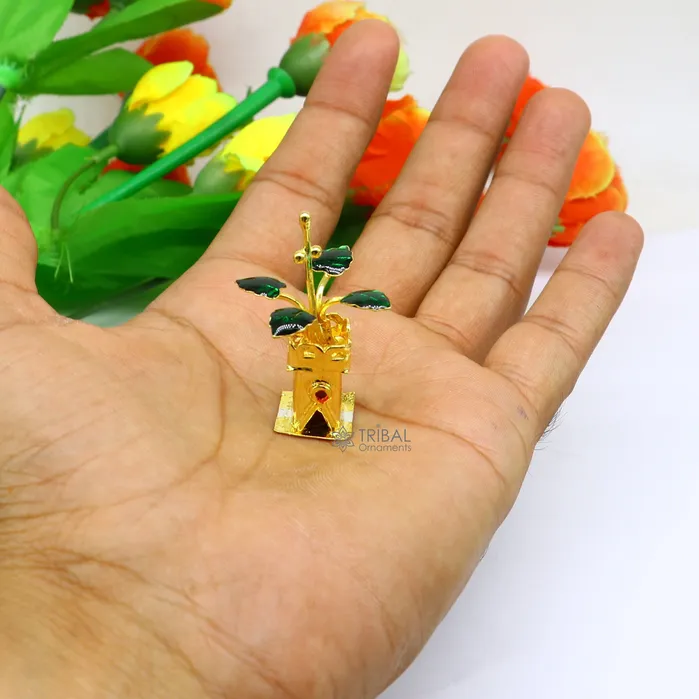 TRIBAL ORNAMENTS Rings Gold polished over 925 sterling silver handmade mini tulsi plant basil rosary plant for puja article silver worshiping article su1140 TRIBAL ORNAMENTS Rings Gold polished over 925 sterling silver handmade mini tulsi plant basil rosary plant for puja article silver worshiping article su1140