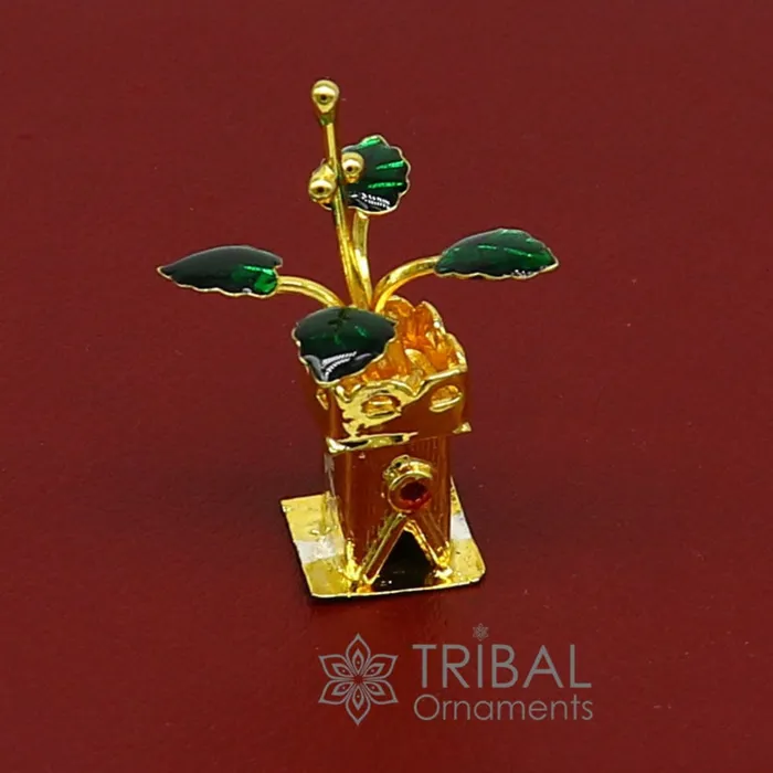 TRIBAL ORNAMENTS Rings Gold polished over 925 sterling silver handmade mini tulsi plant basil rosary plant for puja article silver worshiping article su1140 TRIBAL ORNAMENTS Rings Gold polished over 925 sterling silver handmade mini tulsi plant basil rosary plant for puja article silver worshiping article su1140