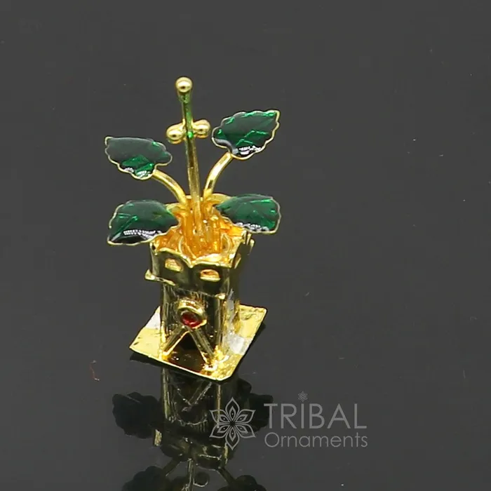 TRIBAL ORNAMENTS Rings Gold polished over 925 sterling silver handmade mini tulsi plant basil rosary plant for puja article silver worshiping article su1140 TRIBAL ORNAMENTS Rings Gold polished over 925 sterling silver handmade mini tulsi plant basil rosary plant for puja article silver worshiping article su1140