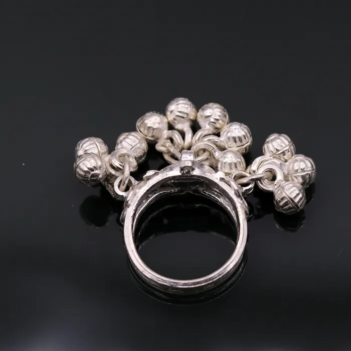 TRIBAL ORNAMENTS Rings Vintage antique style 925 sterling silver handmade gorgeous charm ring with fabulous noisy bells excellent belly dance jewelry india sr204 TRIBAL ORNAMENTS Rings Vintage antique style 925 sterling silver handmade gorgeous charm ring with fabulous noisy bells excellent belly dance jewelry india sr204