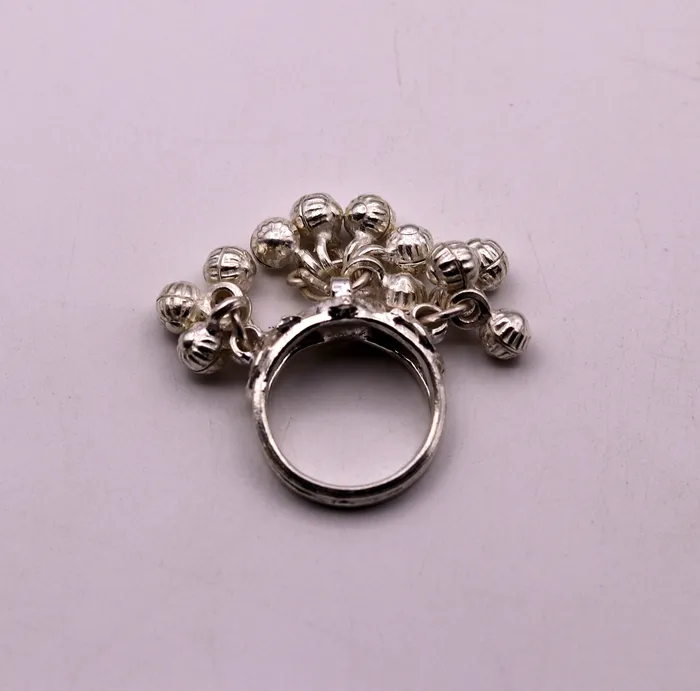 TRIBAL ORNAMENTS Rings Vintage antique style 925 sterling silver handmade gorgeous charm ring with fabulous noisy bells excellent belly dance jewelry india sr204