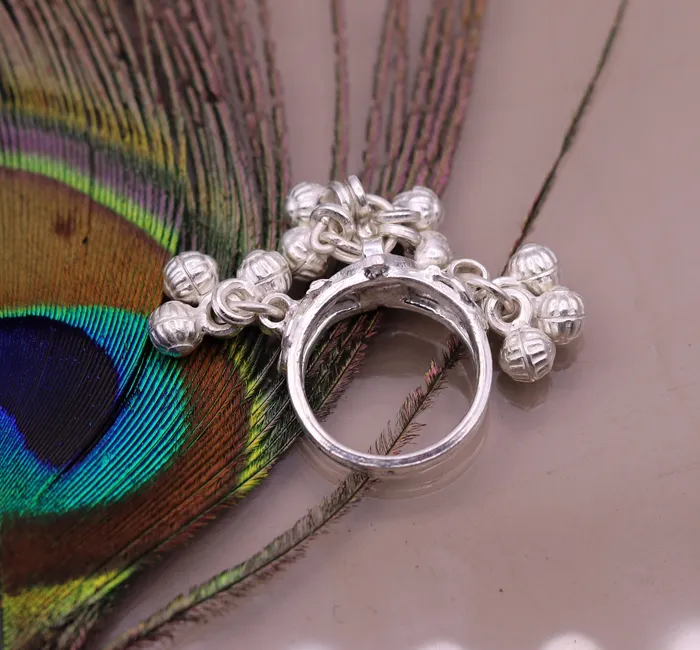 TRIBAL ORNAMENTS Rings Vintage antique style 925 sterling silver handmade gorgeous charm ring with fabulous noisy bells excellent belly dance jewelry india sr204