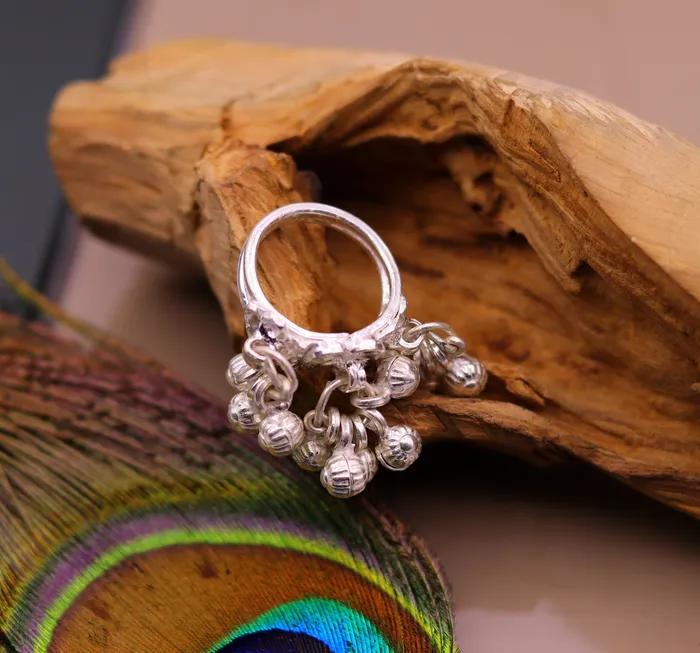 TRIBAL ORNAMENTS Rings Vintage antique style 925 sterling silver handmade gorgeous charm ring with fabulous noisy bells excellent belly dance jewelry india sr204