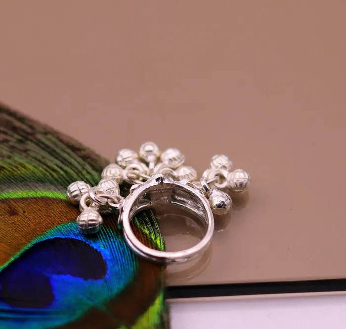 TRIBAL ORNAMENTS Rings Vintage antique style 925 sterling silver handmade gorgeous charm ring with fabulous noisy bells excellent belly dance jewelry india sr204