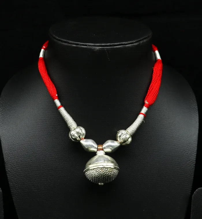 TRIBAL ORNAMENTS Vintage traditional stylish sterling silver beads with red thread charm necklace wedding choker tribal brides adjustable jewelry set187 Necklaces TRIBAL ORNAMENTS Vintage traditional stylish sterling silver beads with red thread charm necklace wedding choker tribal brides adjustable jewelry set187 Necklaces