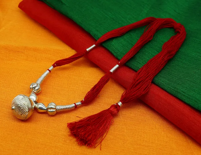 TRIBAL ORNAMENTS Vintage traditional stylish sterling silver beads with red thread charm necklace wedding choker tribal brides adjustable jewelry set187 Necklaces
