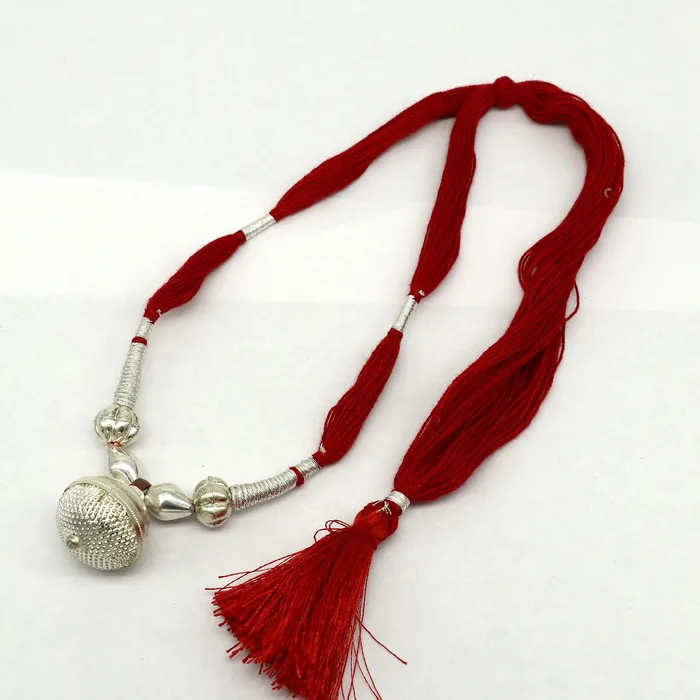 TRIBAL ORNAMENTS Vintage traditional stylish sterling silver beads with red thread charm necklace wedding choker tribal brides adjustable jewelry set187 Necklaces