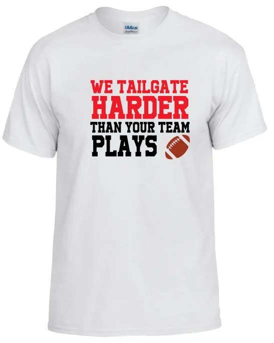 TS23 We Tailgate Harder White TShirt Sand Dollar Sales Rings