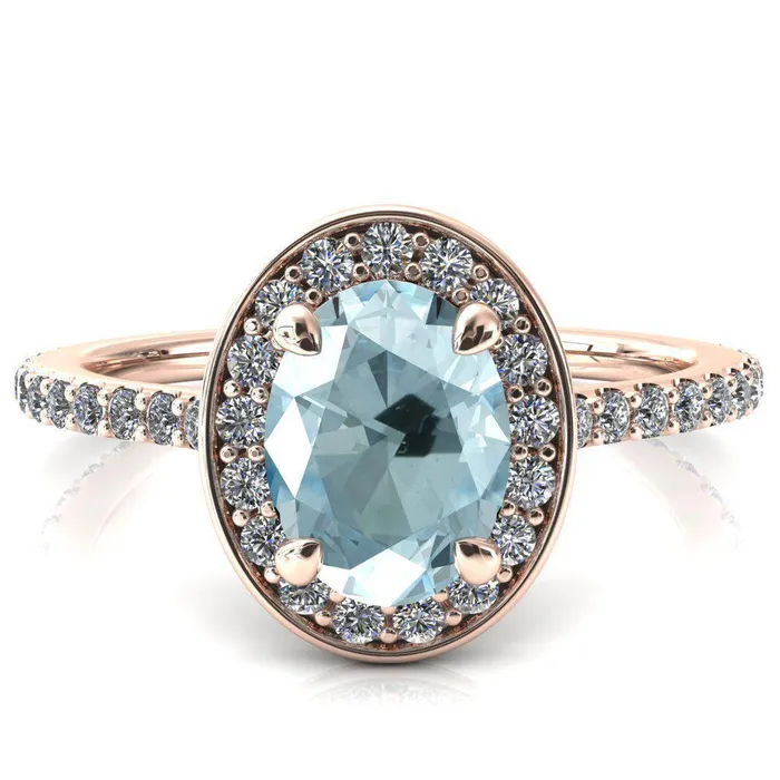Valma Oval Aqua Blue Spinel Floating Diamond Halo and Sides Ring Fire Brilliance Rings