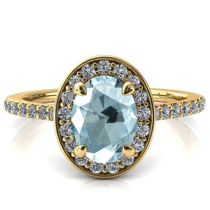 Valma Oval Aqua Blue Spinel Floating Diamond Halo and Sides Ring Fire Brilliance Rings