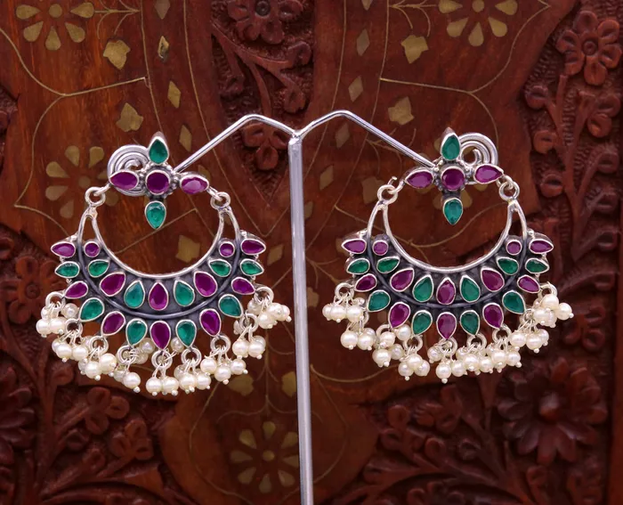 Vintage antique design 925 sterling silver handmade stud earrings drop dangle charm earring excellent hanging pearl belly dance jewelry s717 TRIBAL ORNAMENTS Earrings