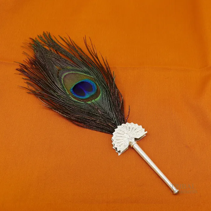 Vintage antique style handmade Mor chhadi with peacock feather best lord krishna laddu gopal gift silver pankhi silver mor chadi su611 TRIBAL ORNAMENTS Necklaces