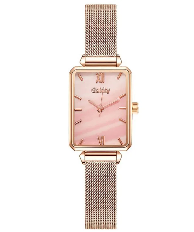 W469 Rose Gold Pink Mesh Magnetic Band Quartz Watch 01 Rings