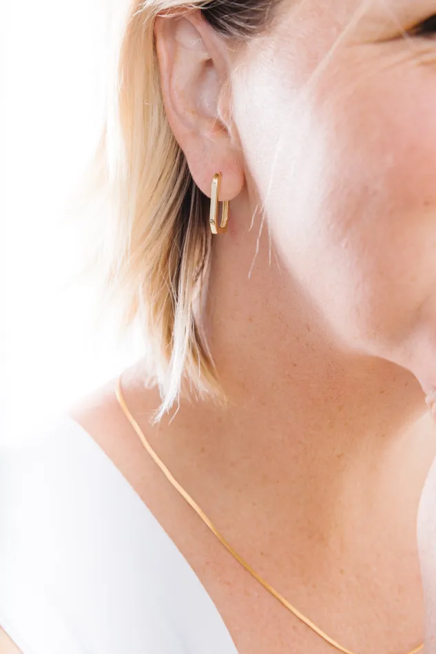 WANTME Earrings Tall Skinny Hexagon Huggies