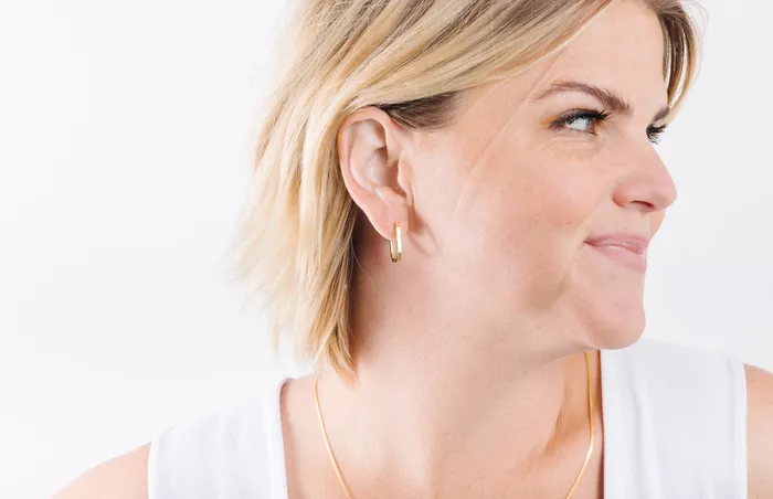 WANTME Earrings Tall Skinny Hexagon Huggies