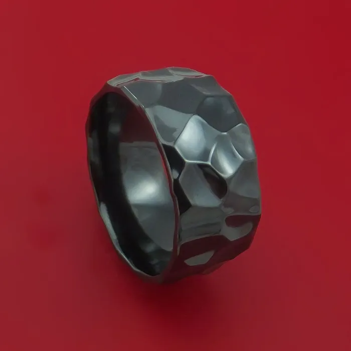 Wide Hammered Black Zirconium Ring Custom Made Band Lashbrook Rings