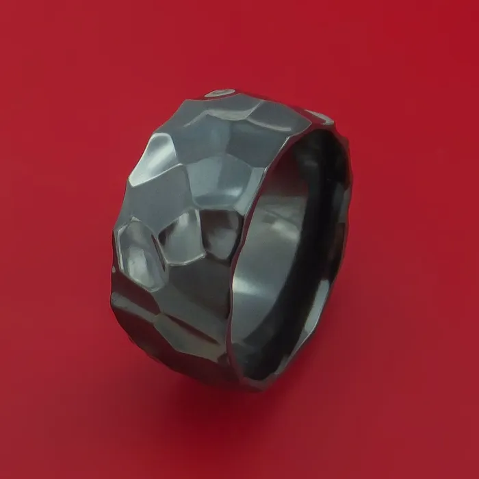 Wide Hammered Black Zirconium Ring Custom Made Band Lashbrook Rings Wide Hammered Black Zirconium Ring Custom Made Band Lashbrook Rings