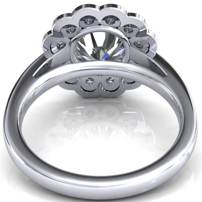 Zinnia Round Center Stone 6 Prongs Milgrain Halo Accent Diamonds Emerald Ring Fire Brilliance Rings
