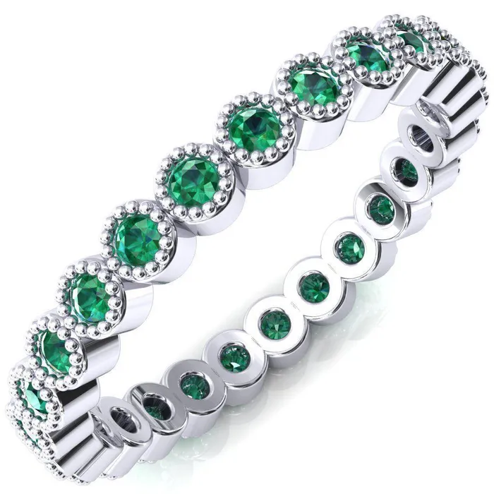 Zinnia Round Center Stone 6 Prongs Milgrain Halo Accent Diamonds Emerald Ring Fire Brilliance Rings