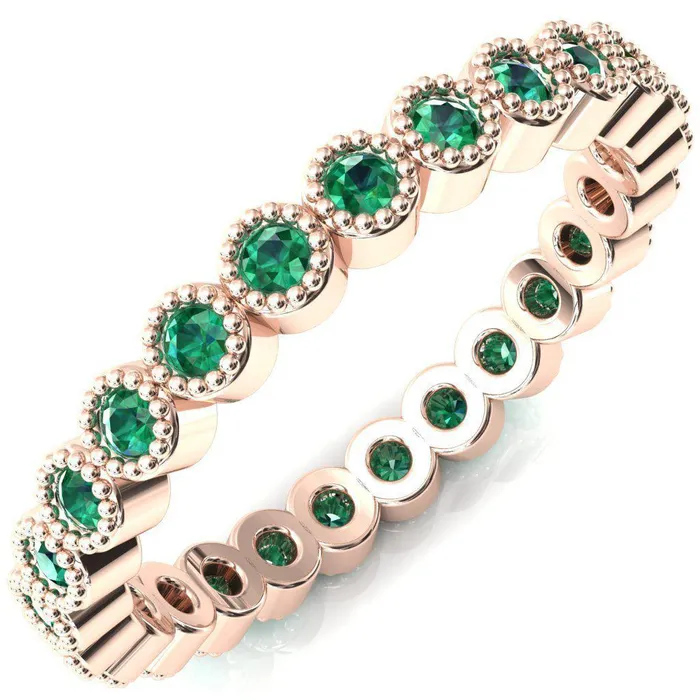 Zinnia Round Center Stone 6 Prongs Milgrain Halo Accent Diamonds Emerald Ring Fire Brilliance Rings