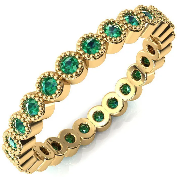 Zinnia Round Center Stone 6 Prongs Milgrain Halo Accent Diamonds Emerald Ring Fire Brilliance Rings