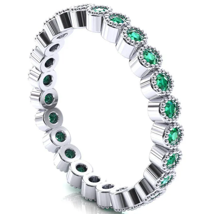 Zinnia Round Center Stone 6 Prongs Milgrain Halo Accent Diamonds Emerald Ring Fire Brilliance Rings