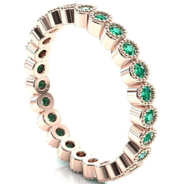 Zinnia Round Center Stone 6 Prongs Milgrain Halo Accent Diamonds Emerald Ring Fire Brilliance Rings
