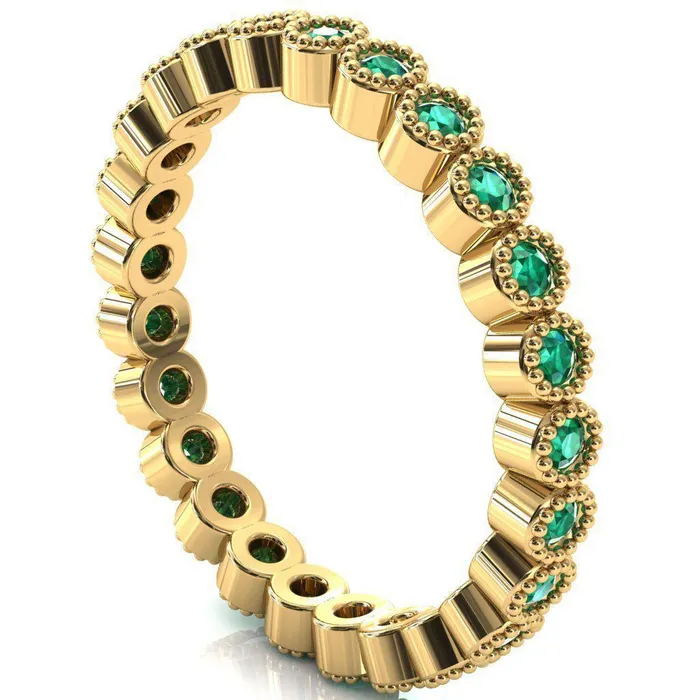 Zinnia Round Center Stone 6 Prongs Milgrain Halo Accent Diamonds Emerald Ring Fire Brilliance Rings